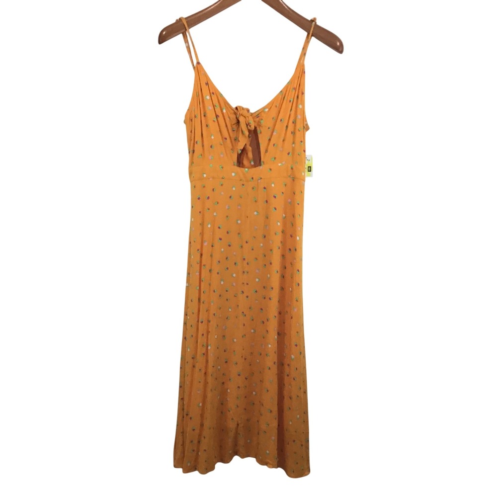 BP‎ Nordstrom Mustard Yellow Floral Tie Front Midi Dress Womens Small NWT